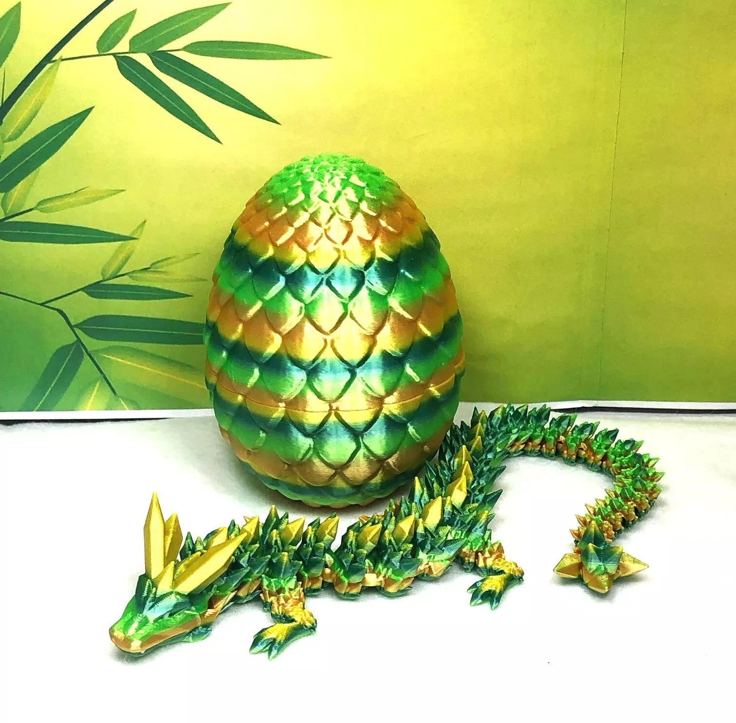 Dragon with Egg, Articulated Green Crystal Fidget Dragon Toy