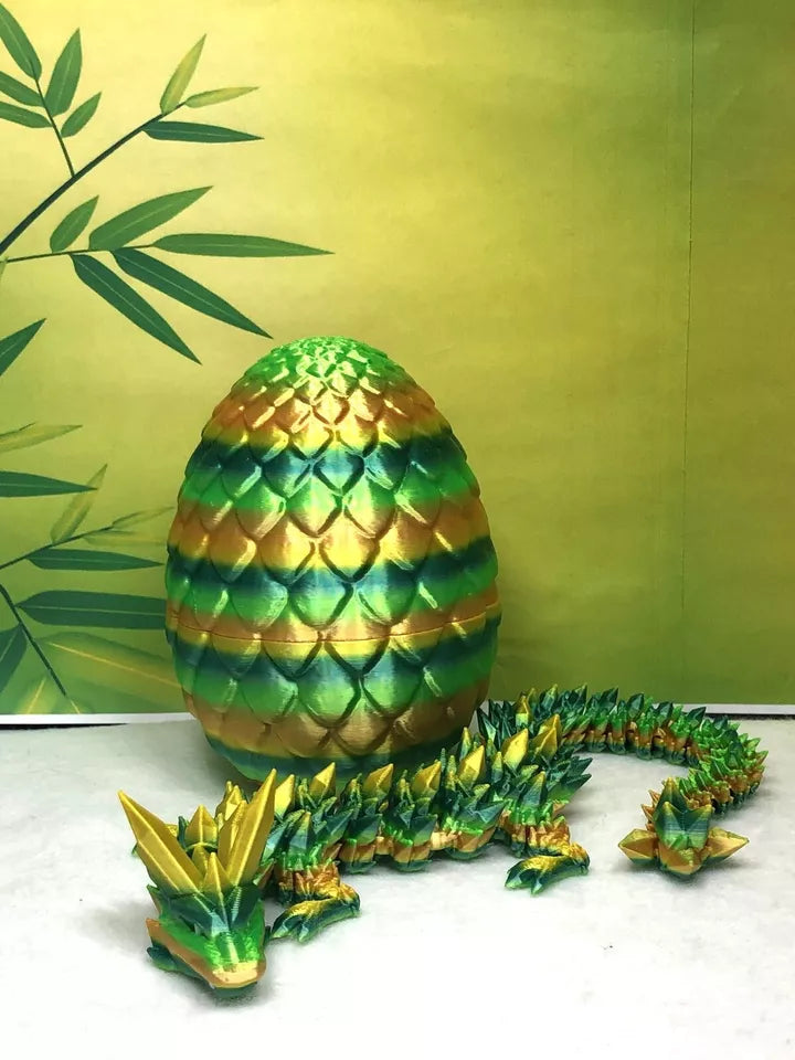 Dragon with Egg, Articulated Green Crystal Fidget Dragon Toy